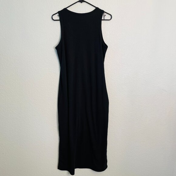 Toad&Co Black Piru Ribbed Stretchy Henley Side Slit Pocket Midi Tank Dress | Med - Picture 5 of 7